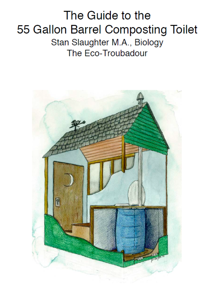 Cover of the Compost Toilet Guidebook which contains detailed instructions on how to build a composting toilet.